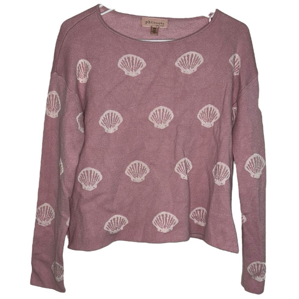 Philosophy Sea Shell Print Jacquard Sweater Pink Blush Women’s Size Medium Boho - Picture 2 of 9